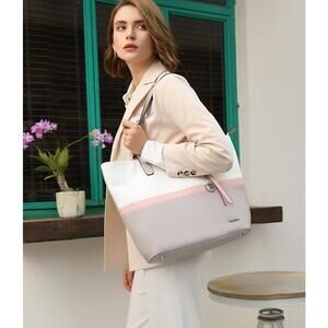 Pomelo Best Soft Faux Leather Shoulder Tote Bag Purse Gray Pink NWOT